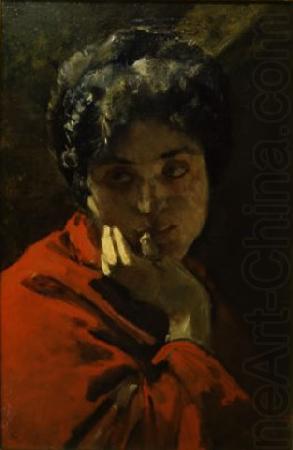 Domenico Morelli Ritratto di donna in rosso oil painting picture